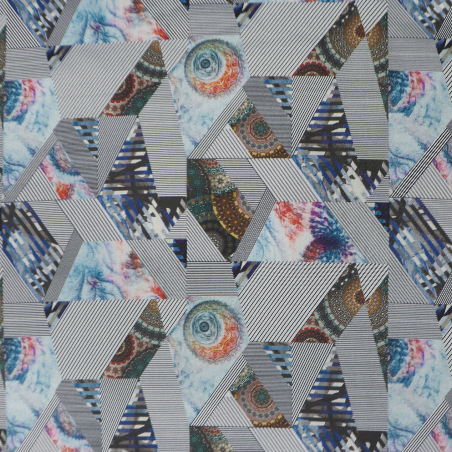 Abstract Kaleidoscopic Geometry Satin Fabric