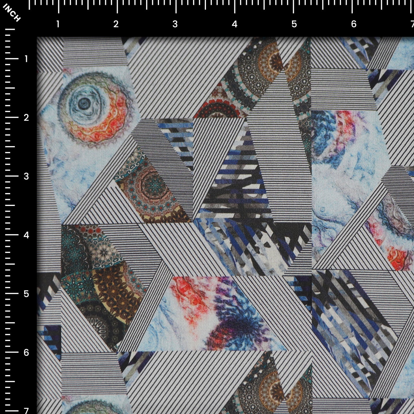 Abstract Kaleidoscopic Geometry Satin Fabric