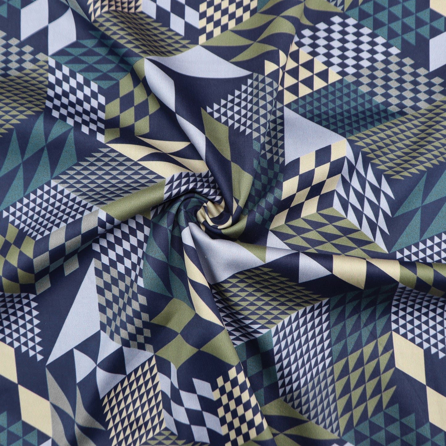 Architectural Illusion Geometric Satin Fabric