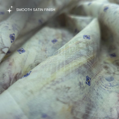 Heirloom Botanical Motif Printed Satin Fabric