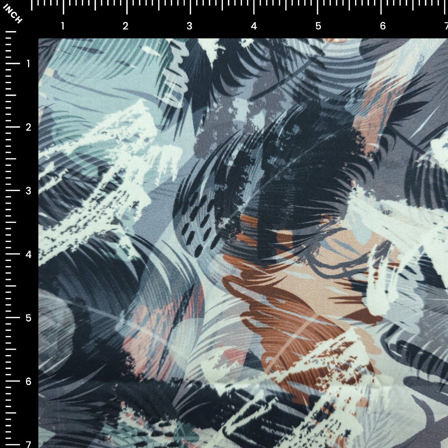 Midnight Expressionist Brushstroke Printed Satin Fabric