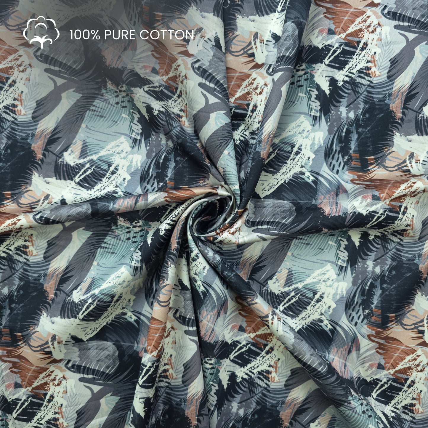Midnight Expressionist Brushstroke Printed Satin Fabric