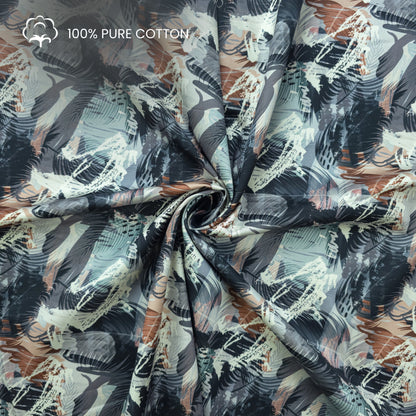 Midnight Expressionist Brushstroke Printed Satin Fabric