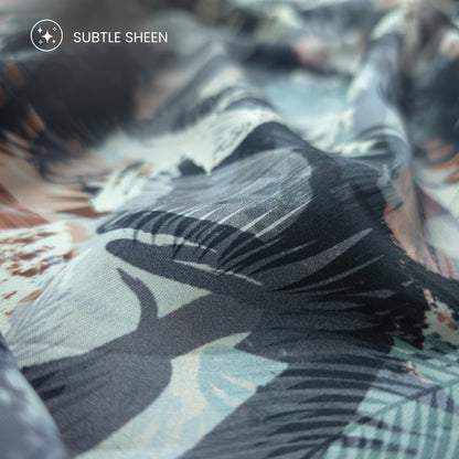Midnight Expressionist Brushstroke Printed Satin Fabric