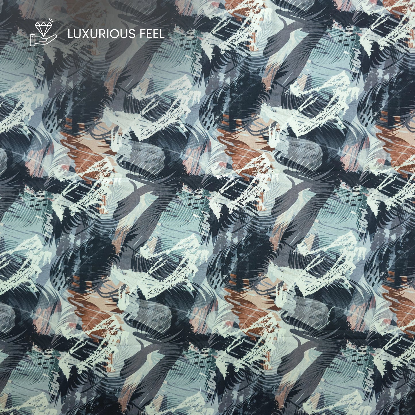 Midnight Expressionist Brushstroke Printed Satin Fabric