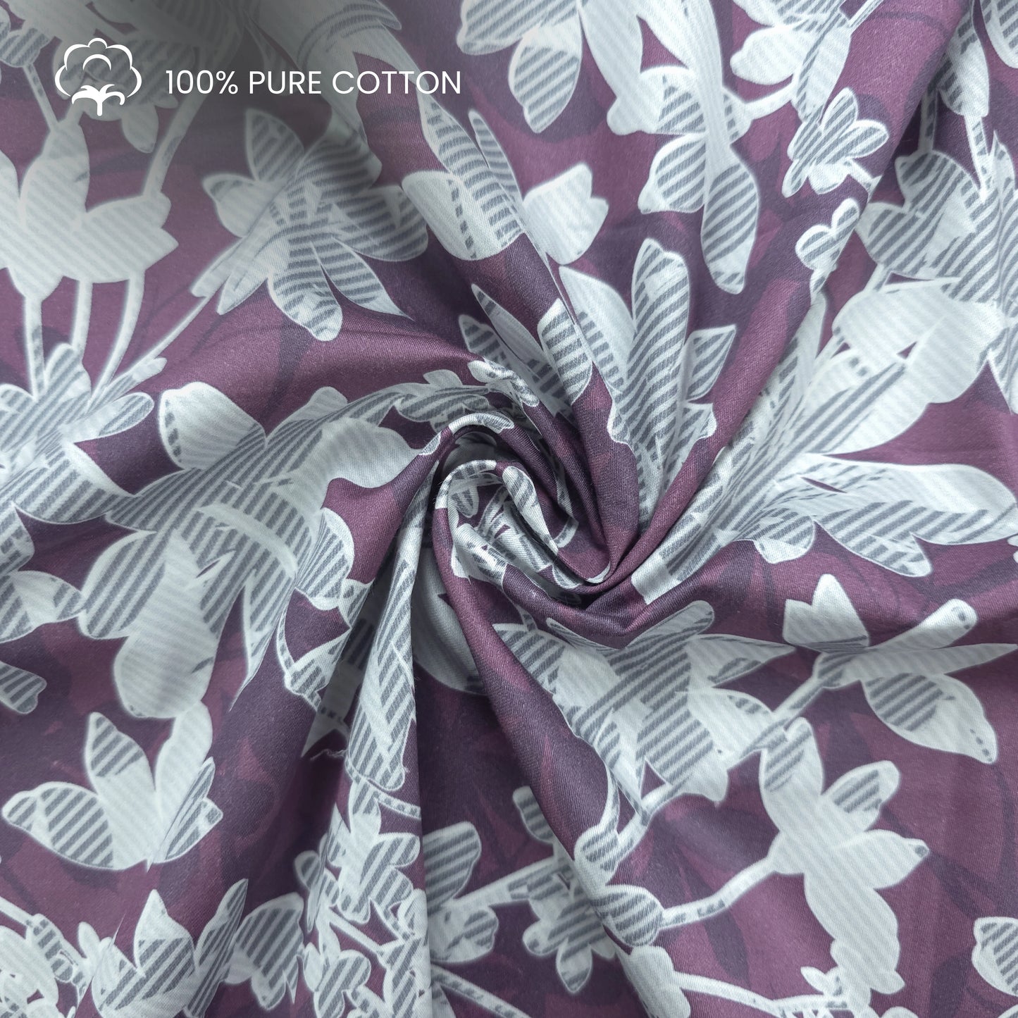 Botanical Silhouette Trellis Printed Satin Fabric