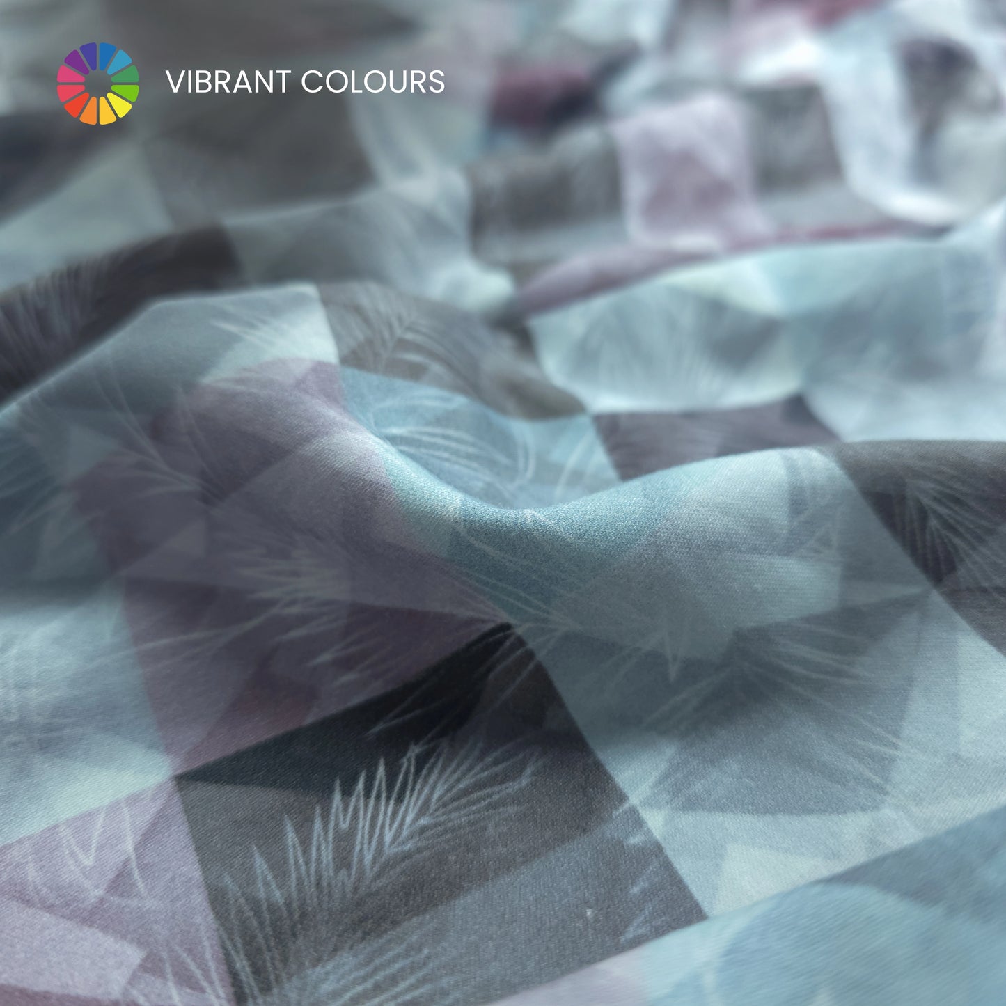 Abstract Faceted Brushstroke Printed Satin Fabric