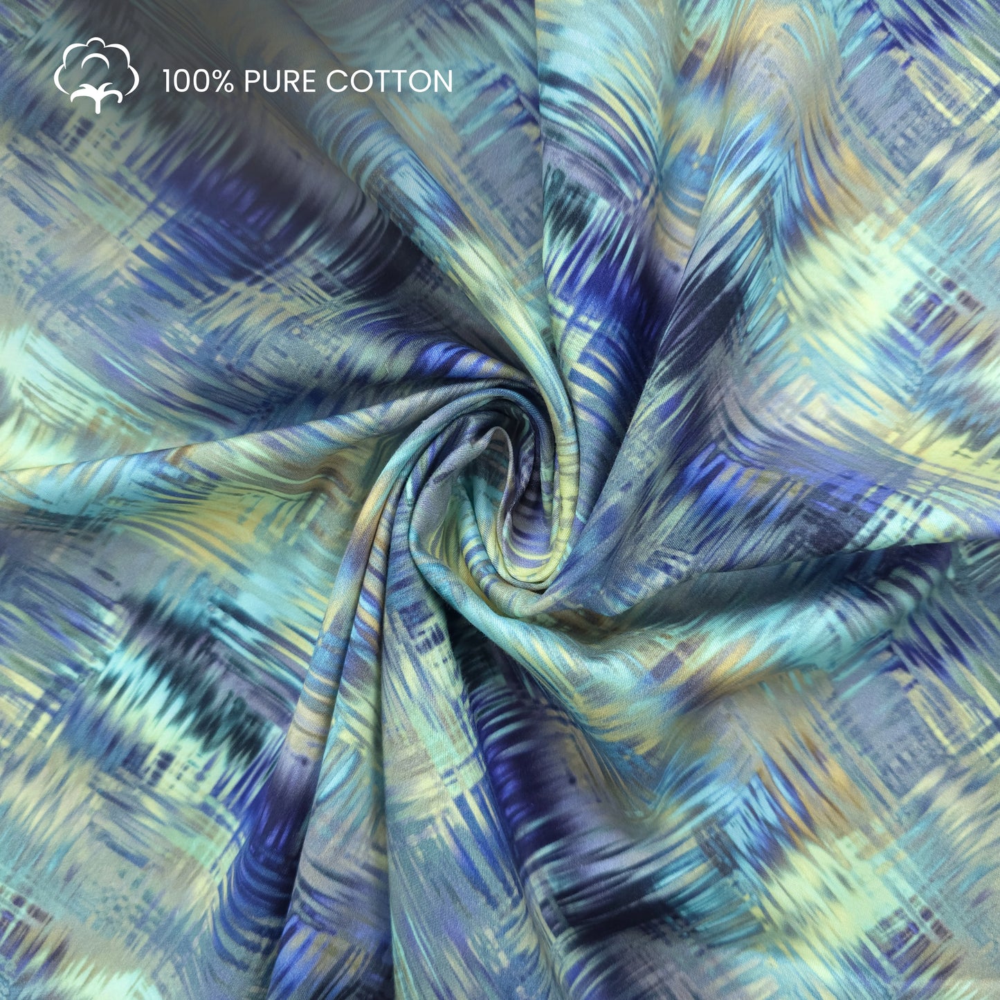 Abstract Diagonal Brushstroke Printed Satin Fabric