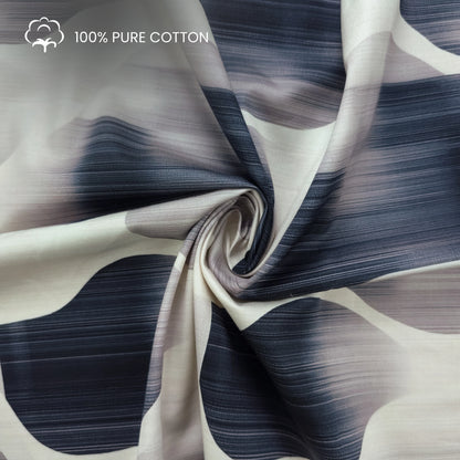 Abstract Wavy Block Printed Satin Fabric