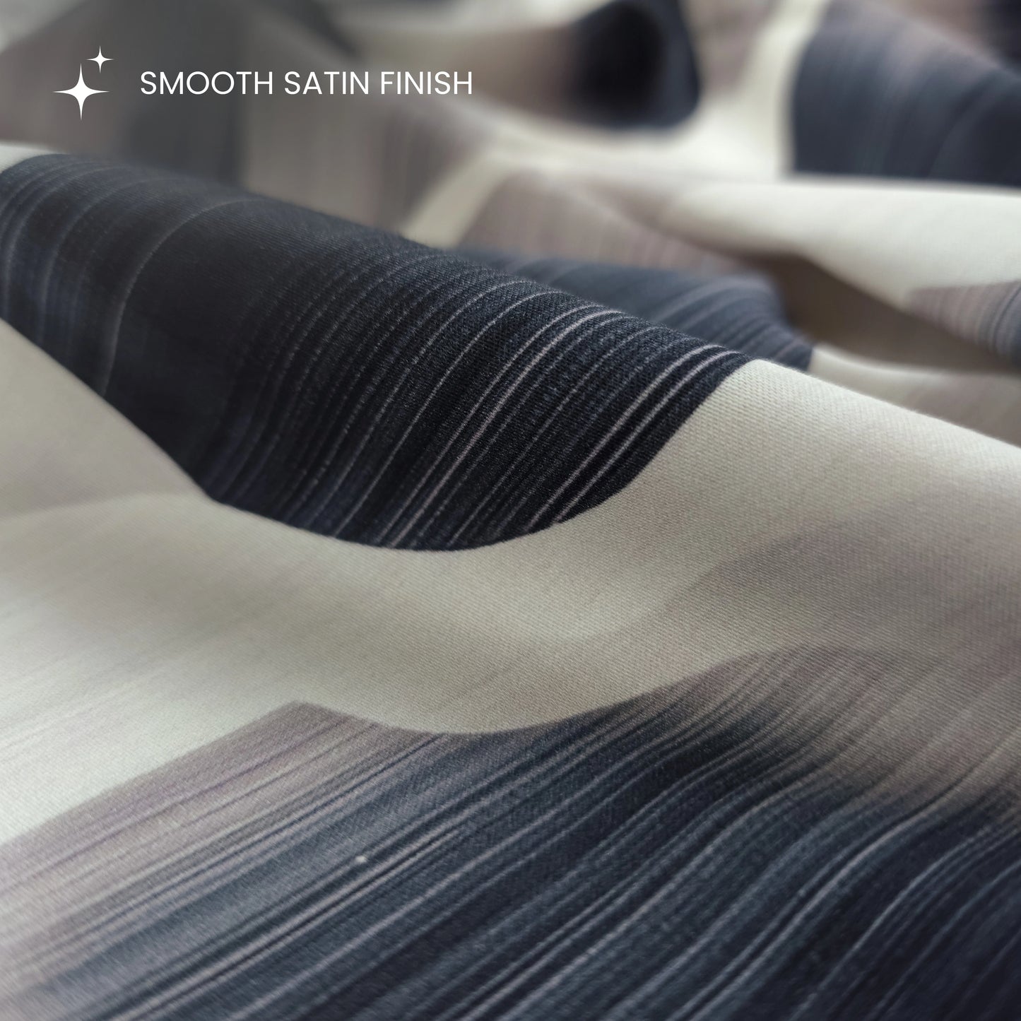 Abstract Wavy Block Printed Satin Fabric
