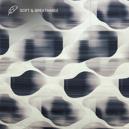 Abstract Wavy Block Printed Satin Fabric