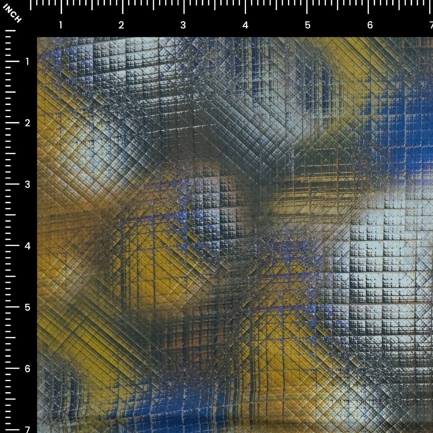 Abstract Geometric Grid Printed Satin Fabric