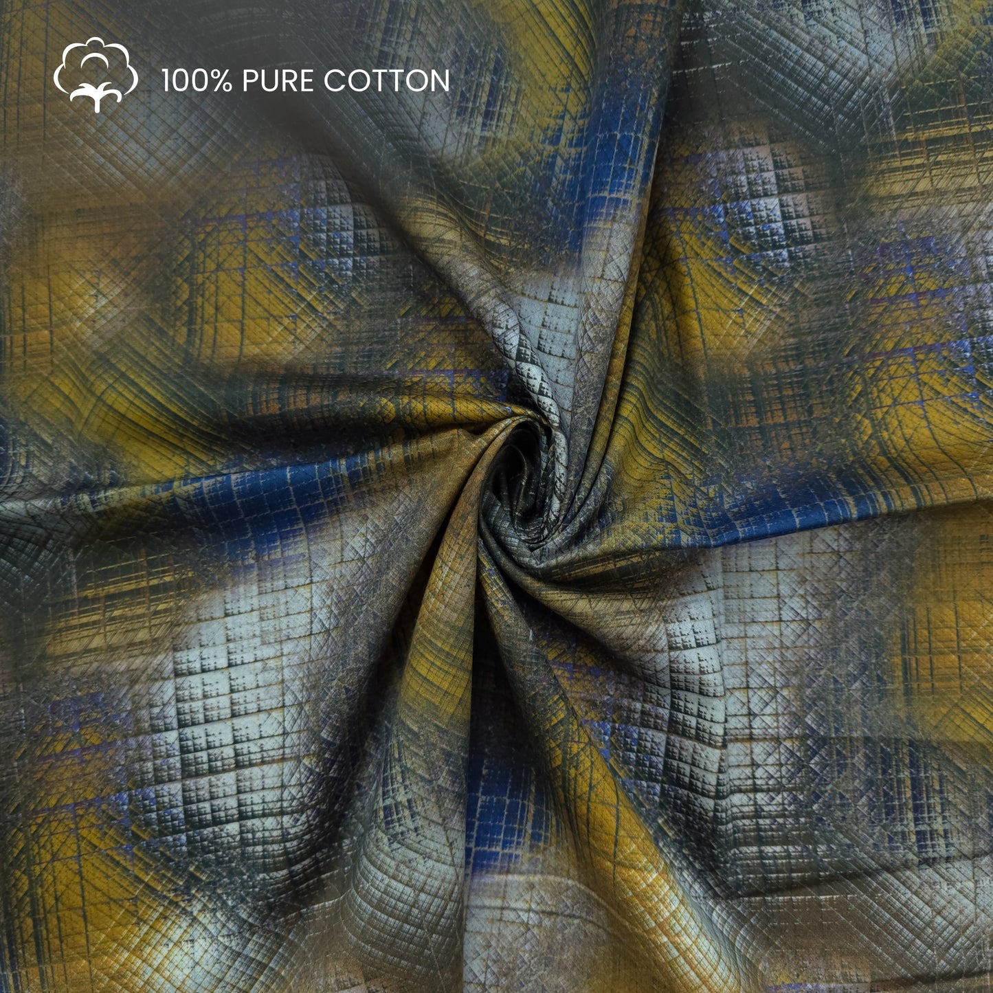 Abstract Geometric Grid Printed Satin Fabric