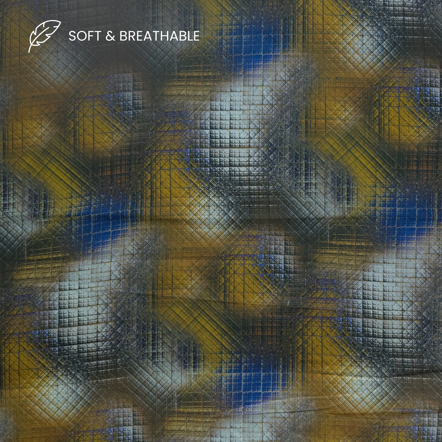 Abstract Geometric Grid Printed Satin Fabric