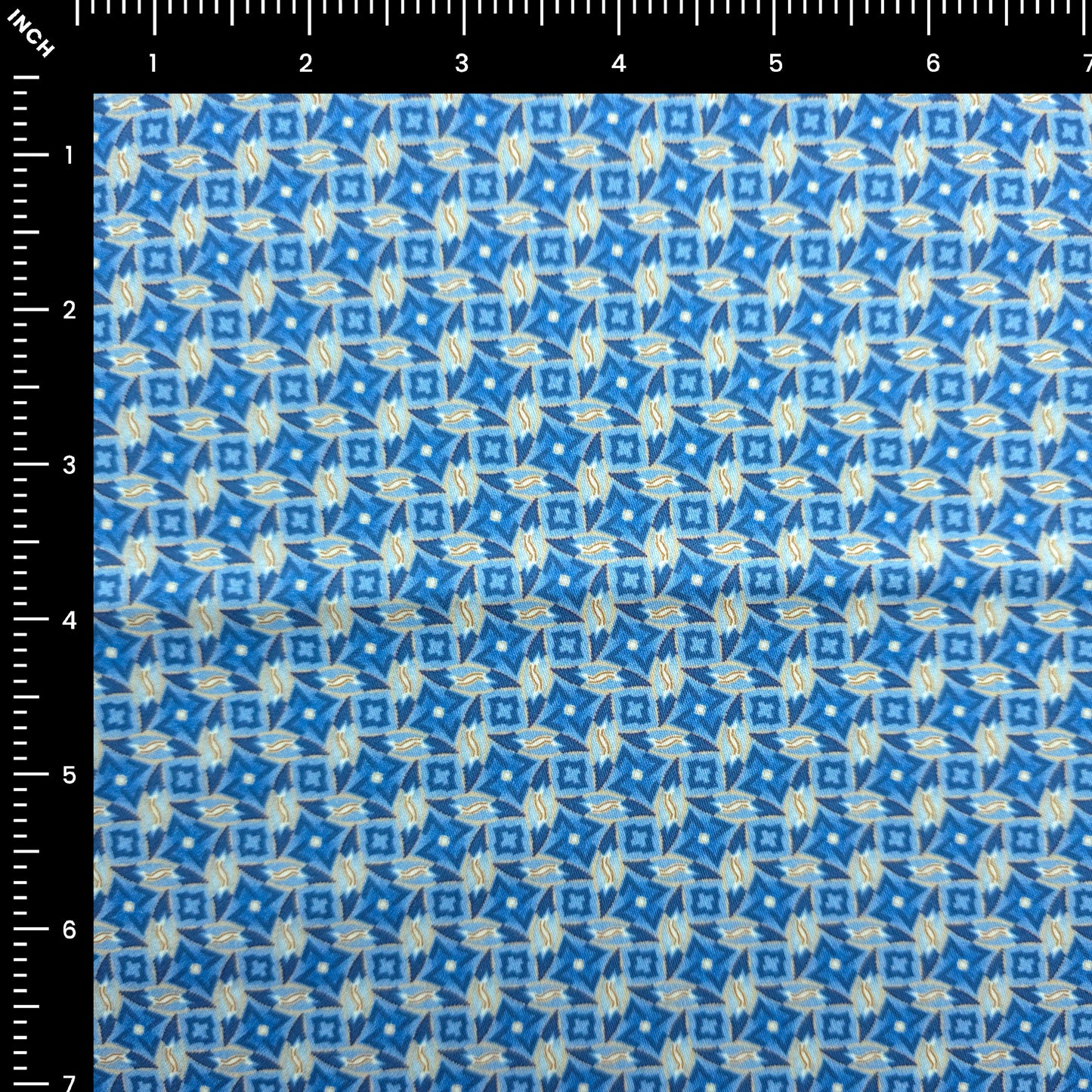 Azure Geometric Printed Satin Fabric