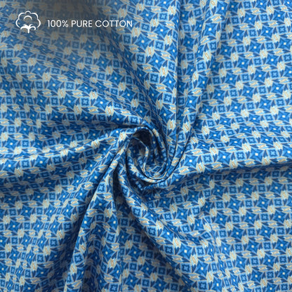 Azure Geometric Printed Satin Fabric