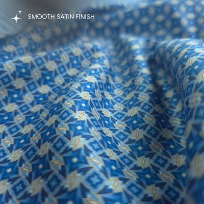 Azure Geometric Printed Satin Fabric