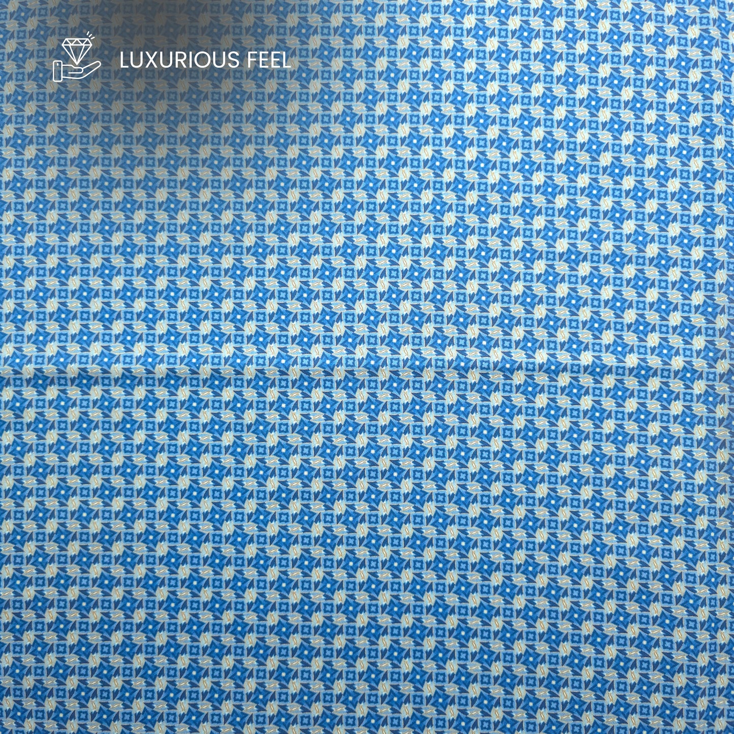 Azure Geometric Printed Satin Fabric