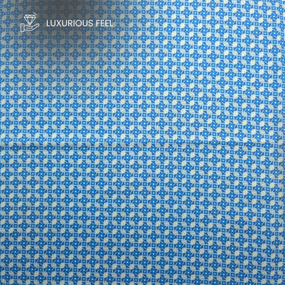 Azure Geometric Printed Satin Fabric
