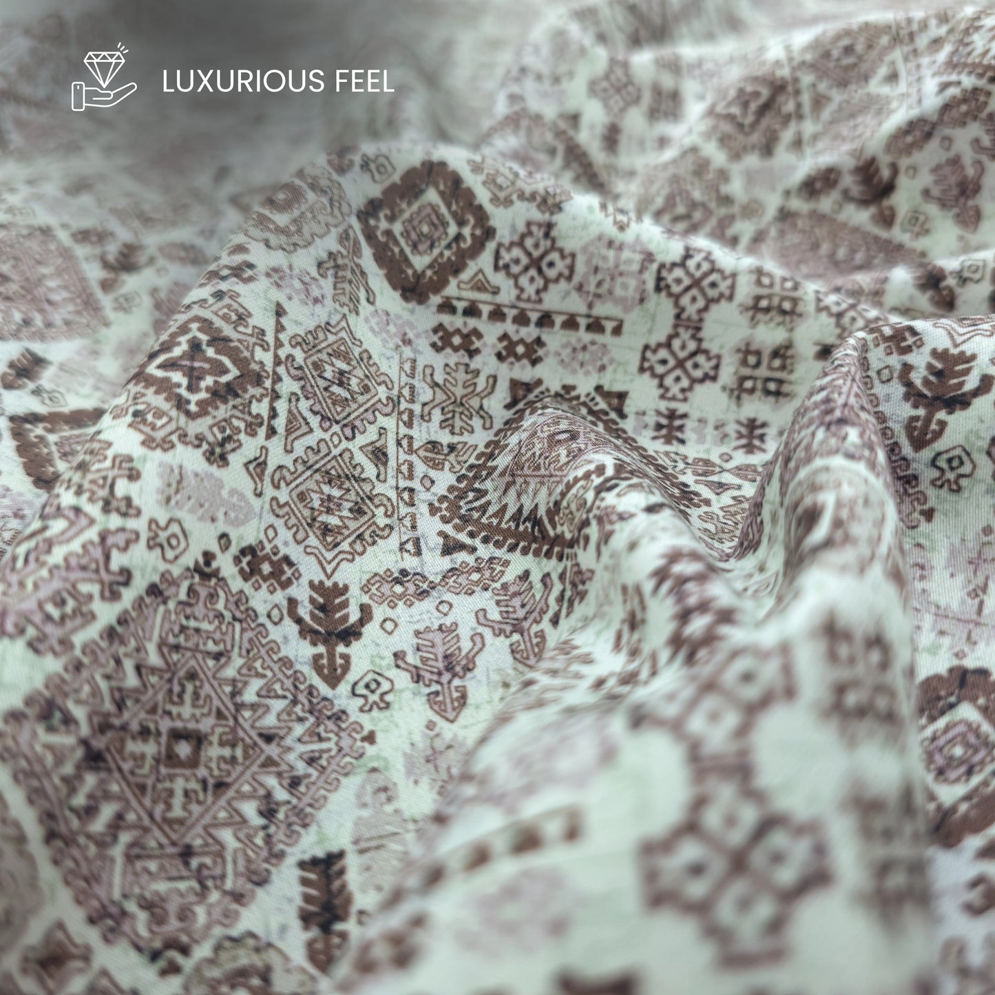 Ethnic Diamond Motif Printed Satin Fabric