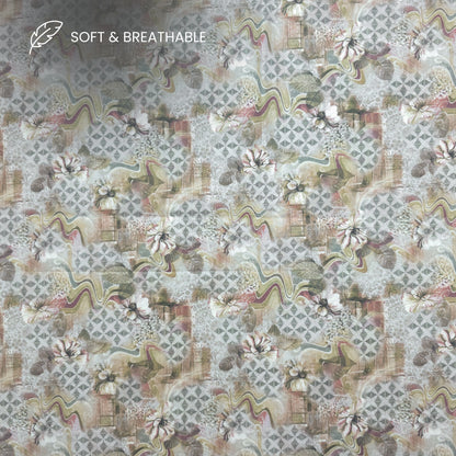 Abstract Floral Geometric Printed Satin Fabric