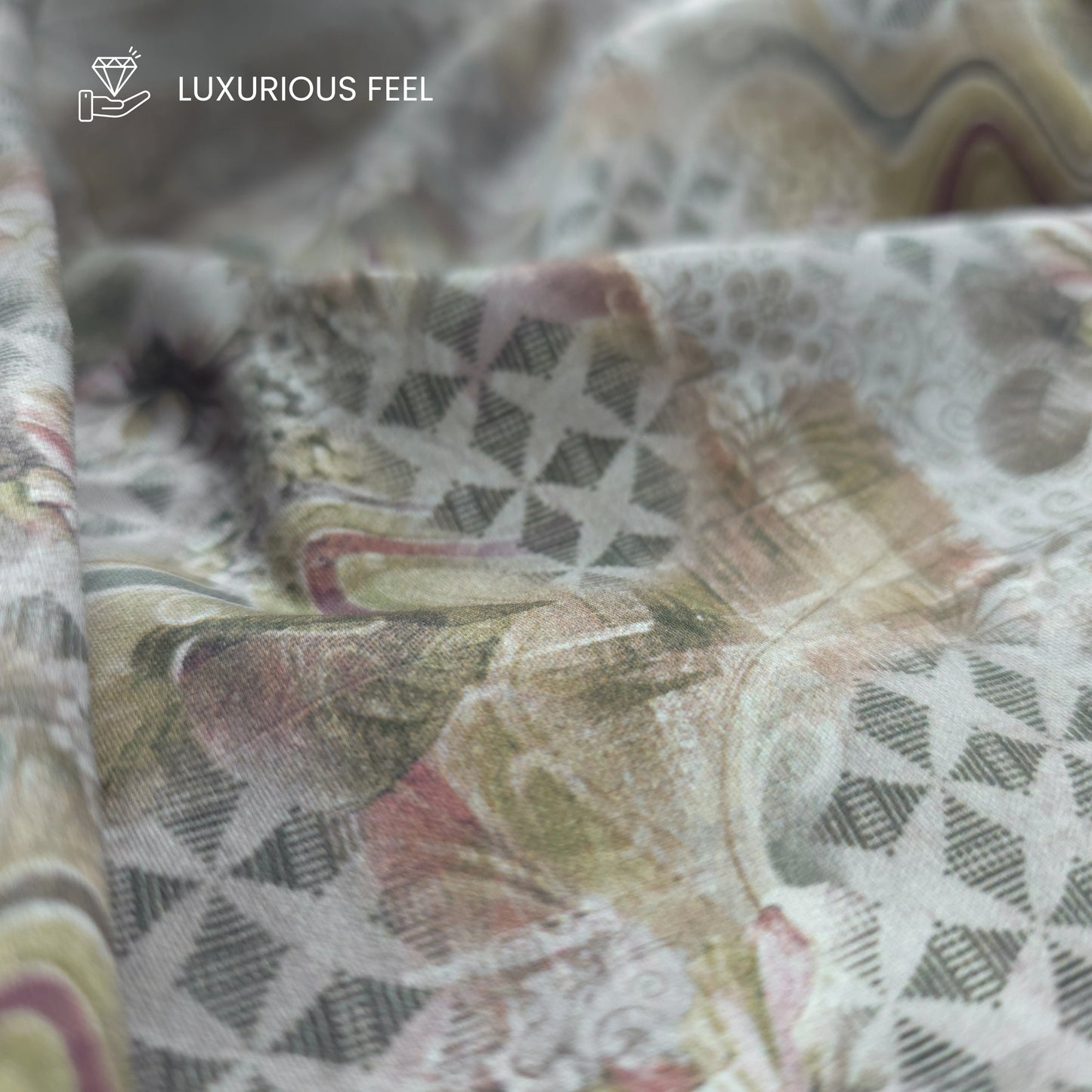 Abstract Floral Geometric Printed Satin Fabric