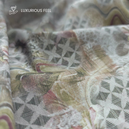 Abstract Floral Geometric Printed Satin Fabric