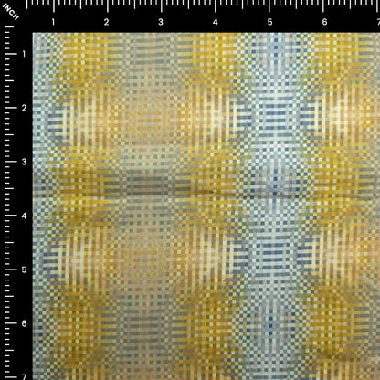Golden Grid Printed Satin Fabric