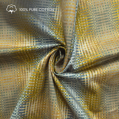 Golden Grid Printed Satin Fabric