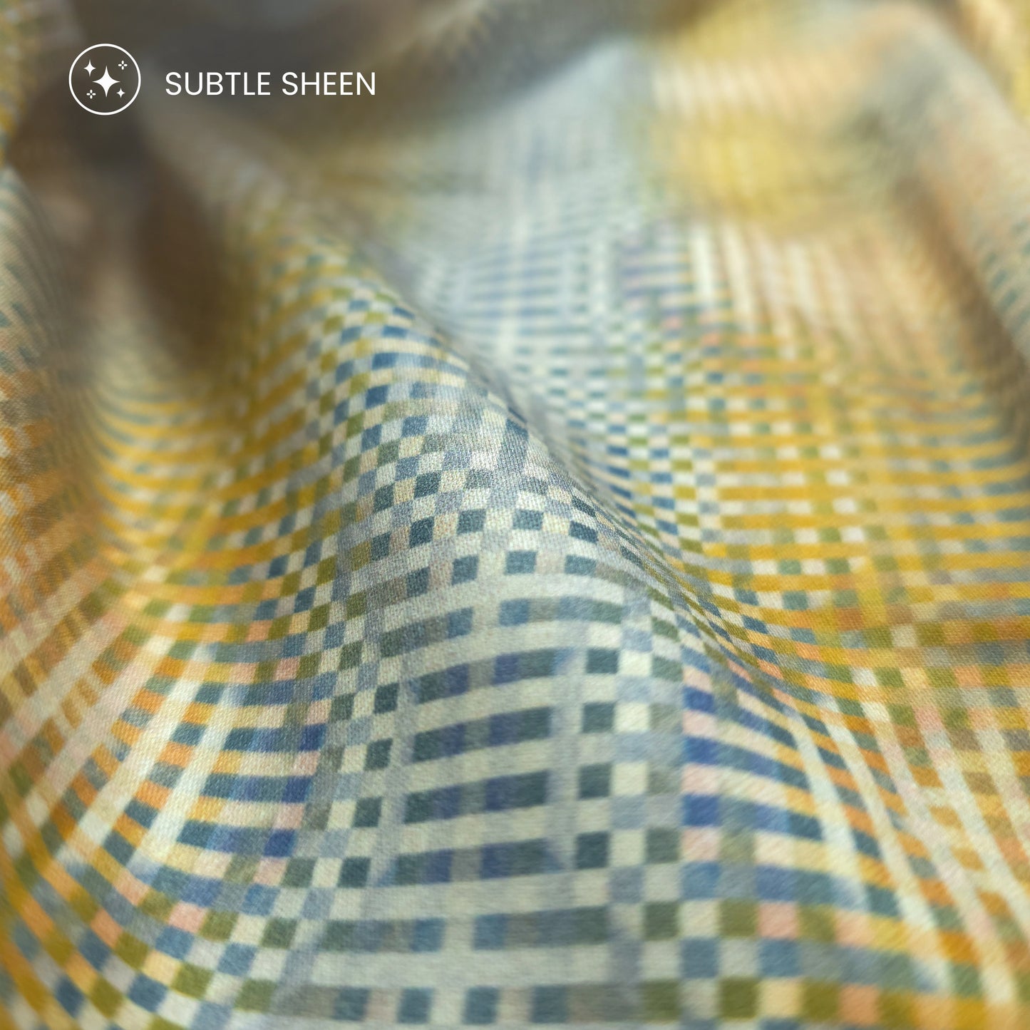 Golden Grid Printed Satin Fabric