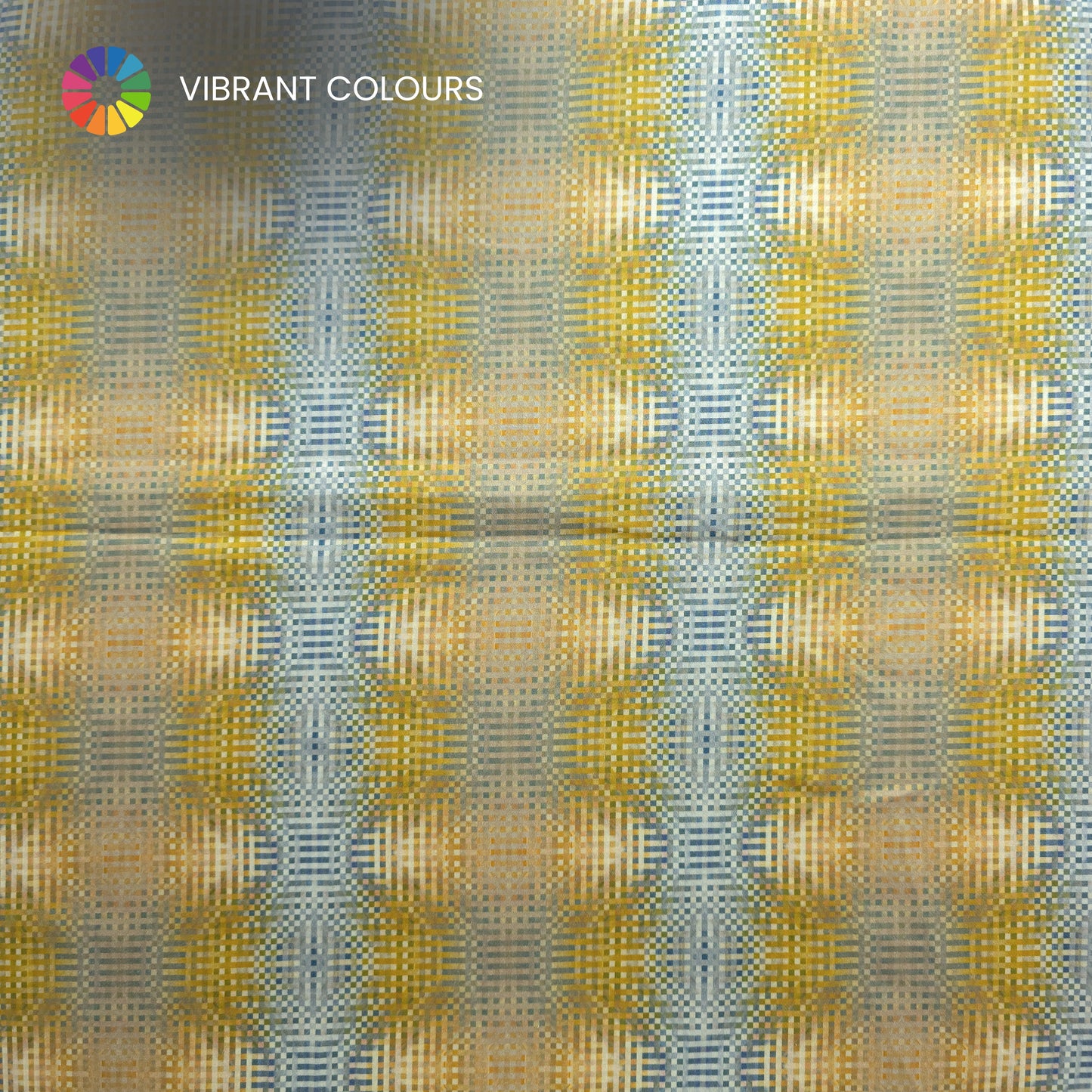 Golden Grid Printed Satin Fabric
