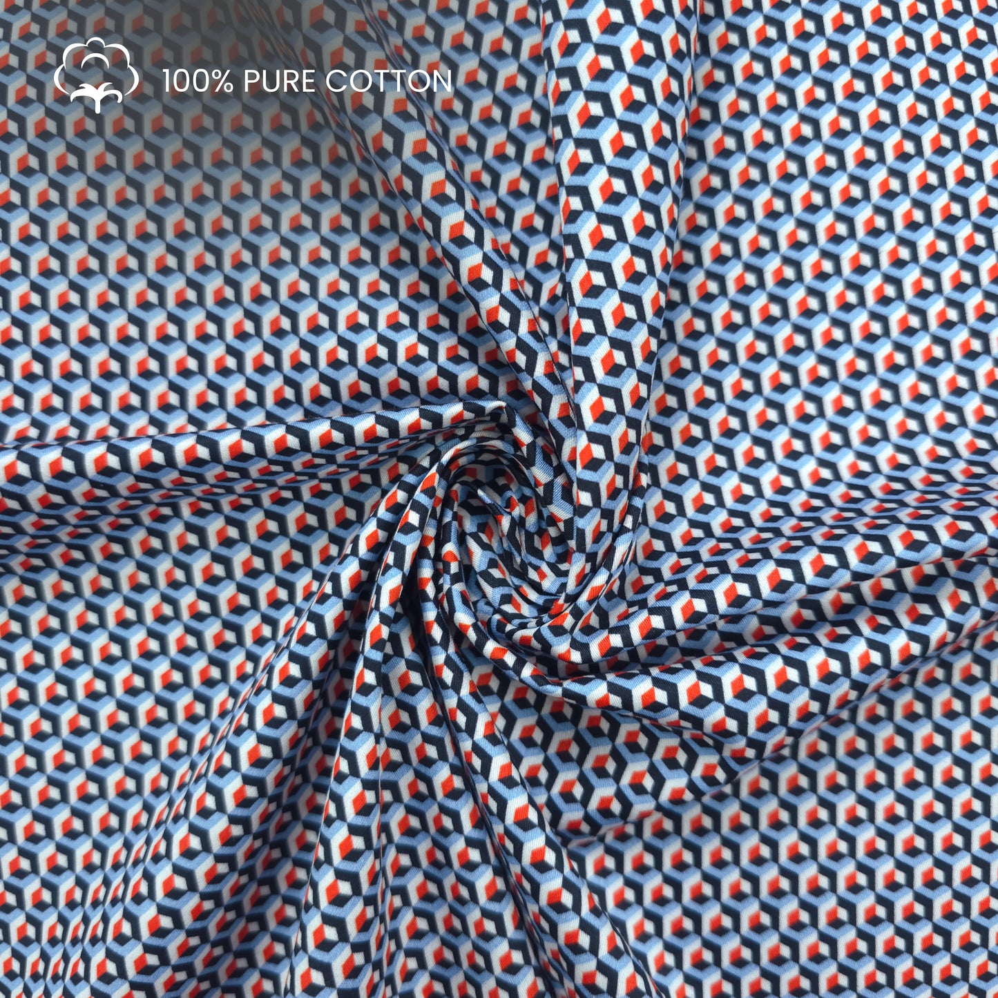 Retro Cube Printed Satin Fabric