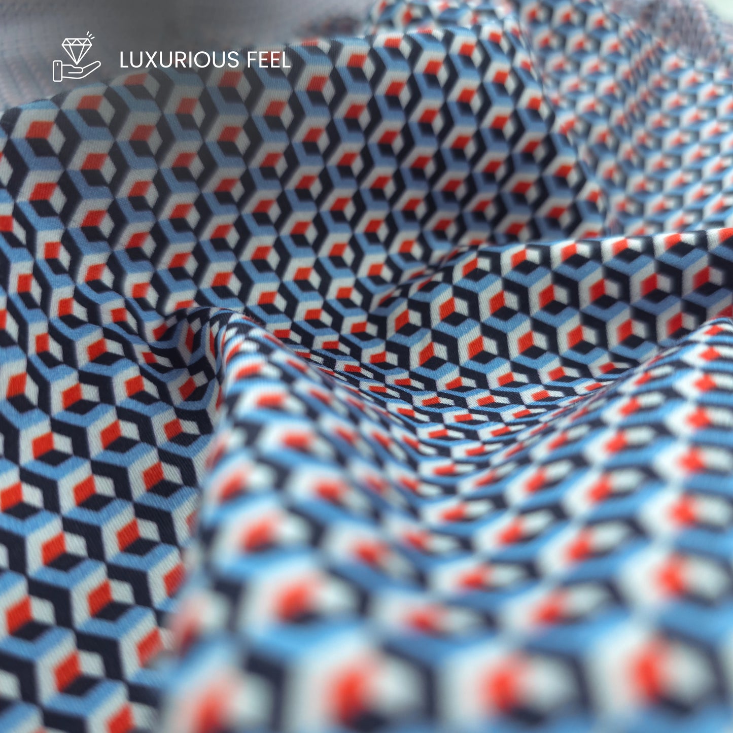 Retro Cube Printed Satin Fabric