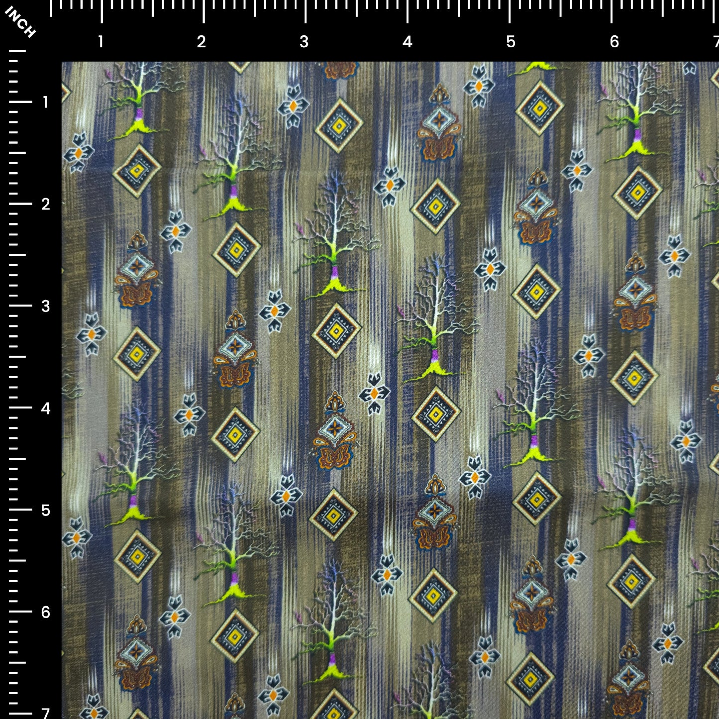Forest Geometric Printed Satin Fabric