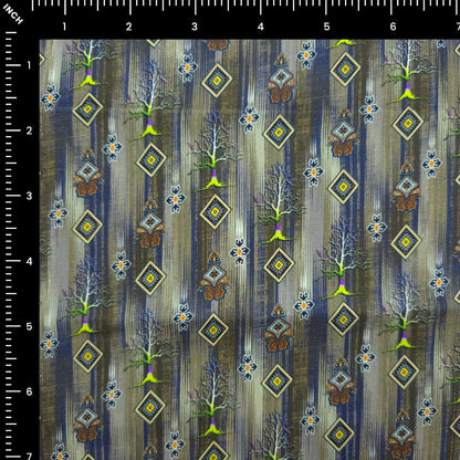 Forest Geometric Printed Satin Fabric