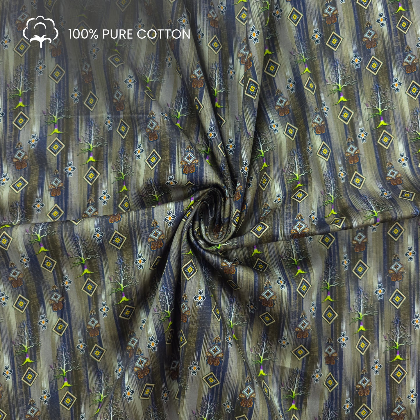 Forest Geometric Printed Satin Fabric