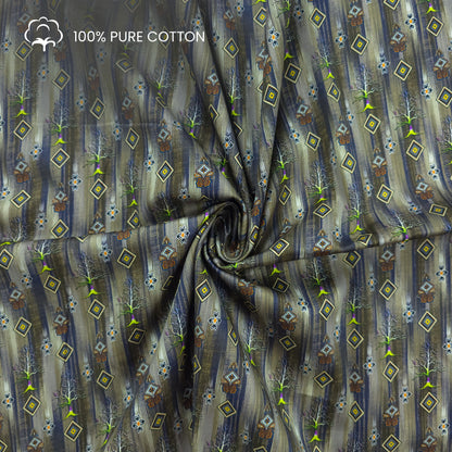 Forest Geometric Printed Satin Fabric