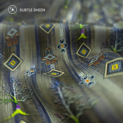 Forest Geometric Printed Satin Fabric