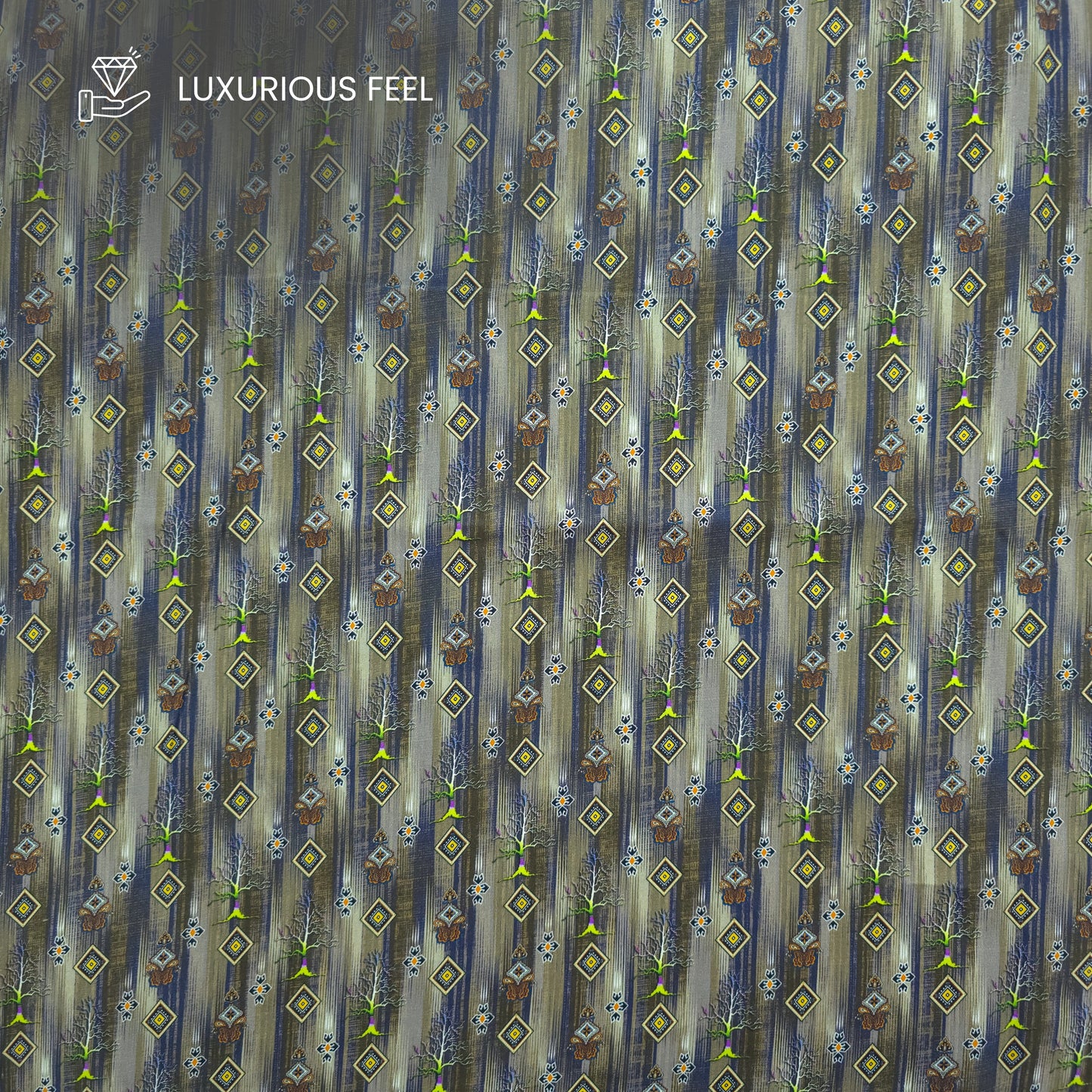 Forest Geometric Printed Satin Fabric