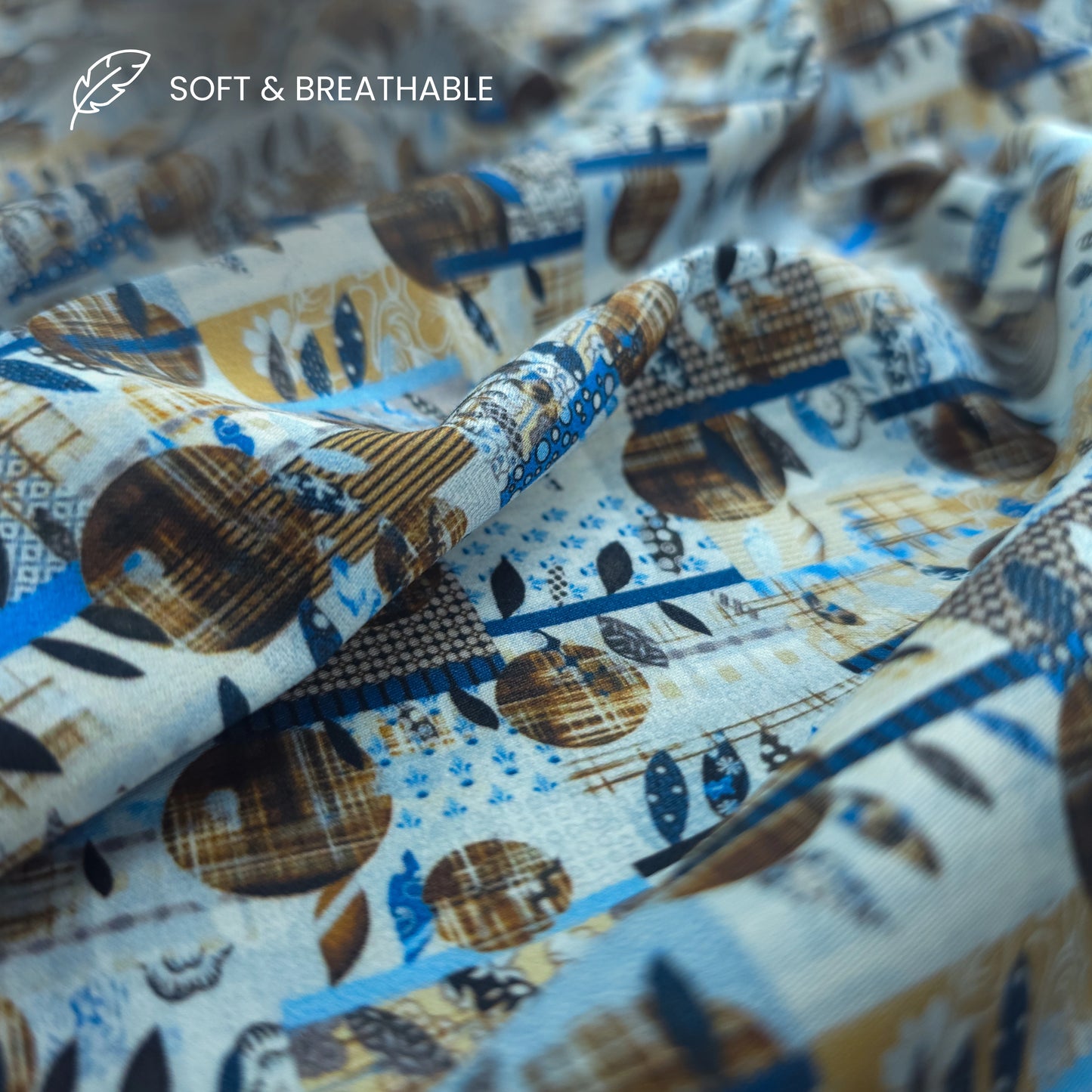 Abstract Leaf Block Printed Satin Fabric
