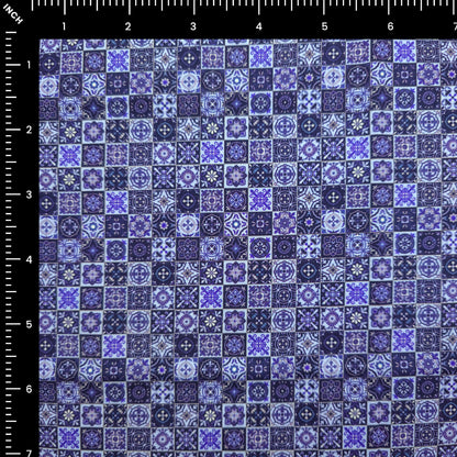 Vintage Tile Motif Printed Satin Fabric