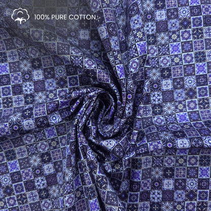Vintage Tile Motif Printed Satin Fabric