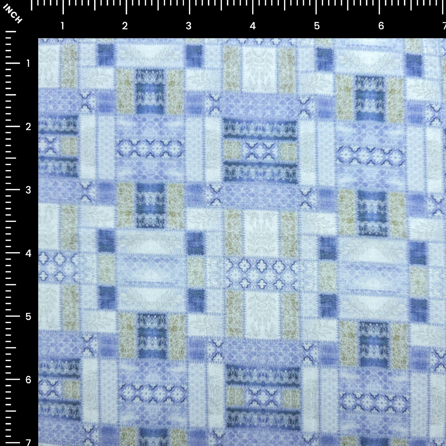 Abstract Patchwork Geometric Printed Satin Fabric