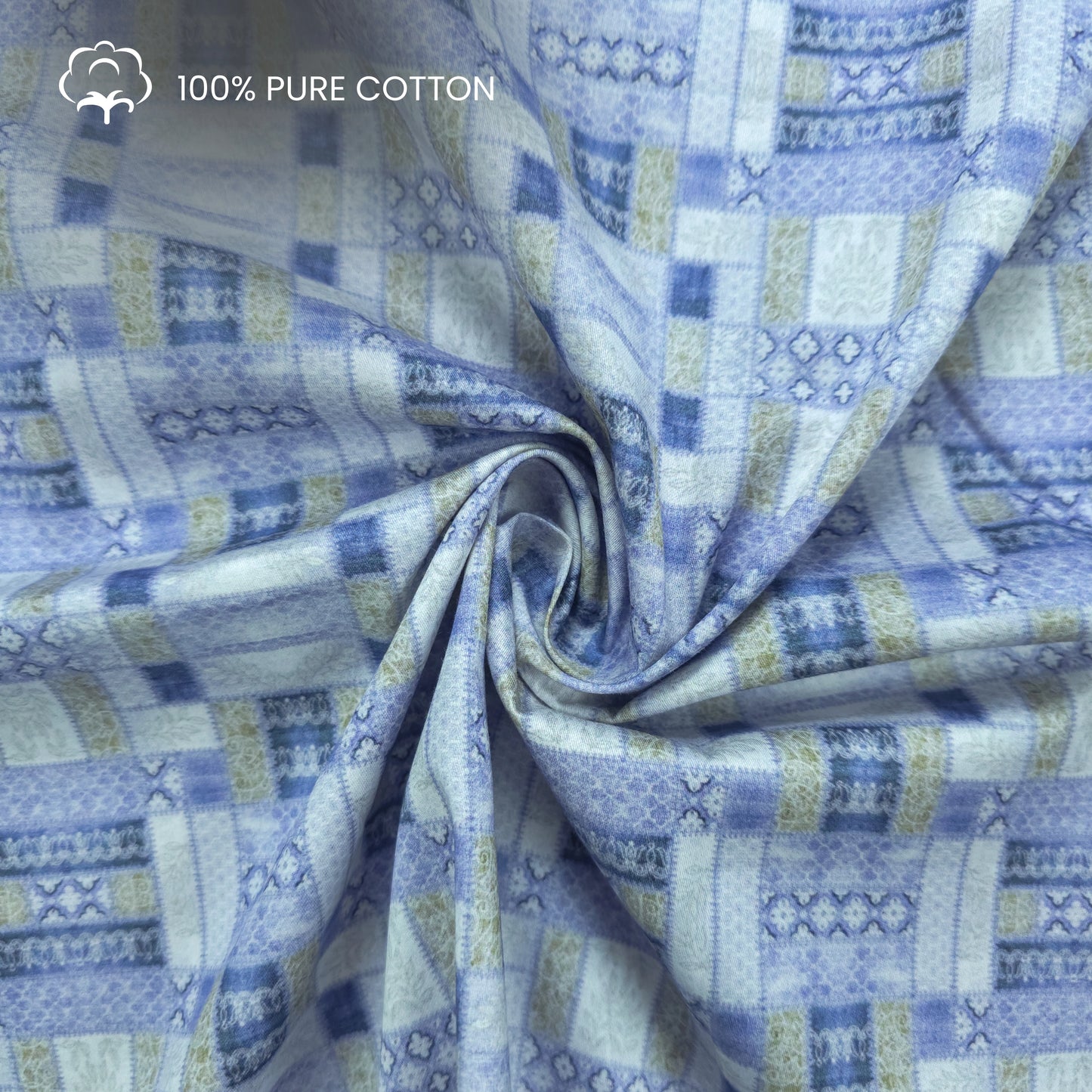 Abstract Patchwork Geometric Printed Satin Fabric