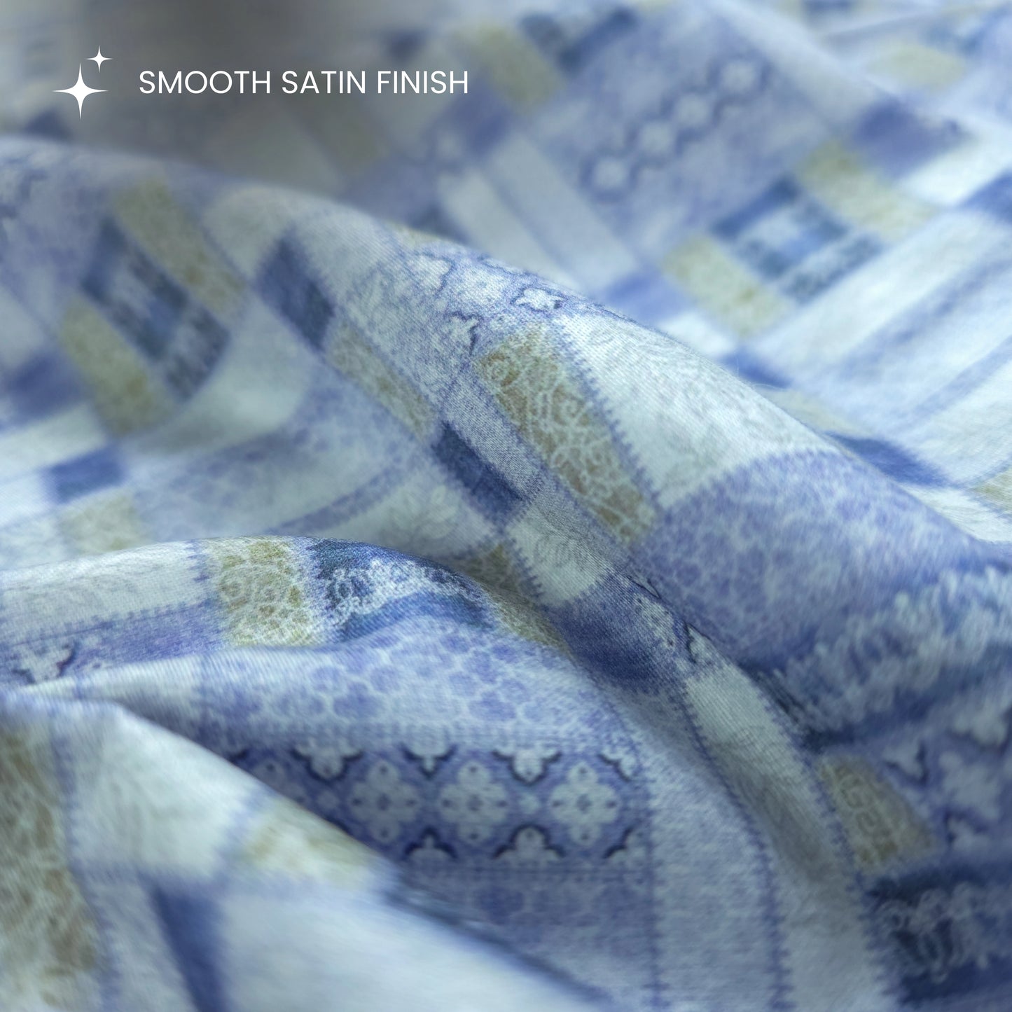 Abstract Patchwork Geometric Printed Satin Fabric