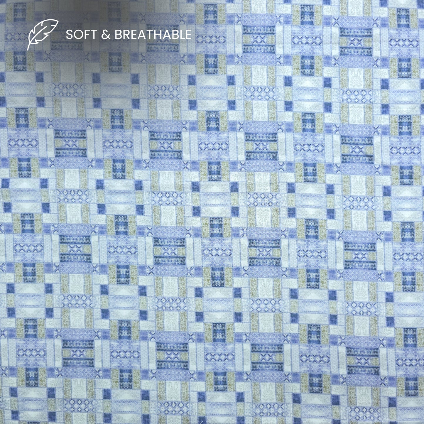 Abstract Patchwork Geometric Printed Satin Fabric