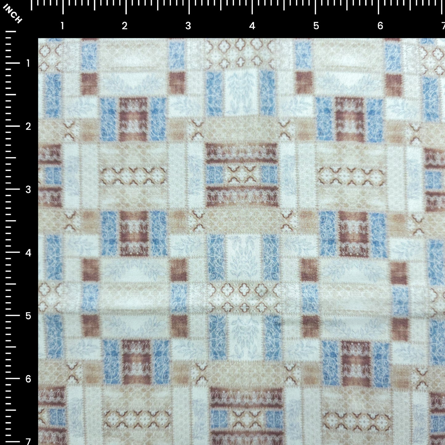 Abstract Patchwork Geometric Printed Satin Fabric