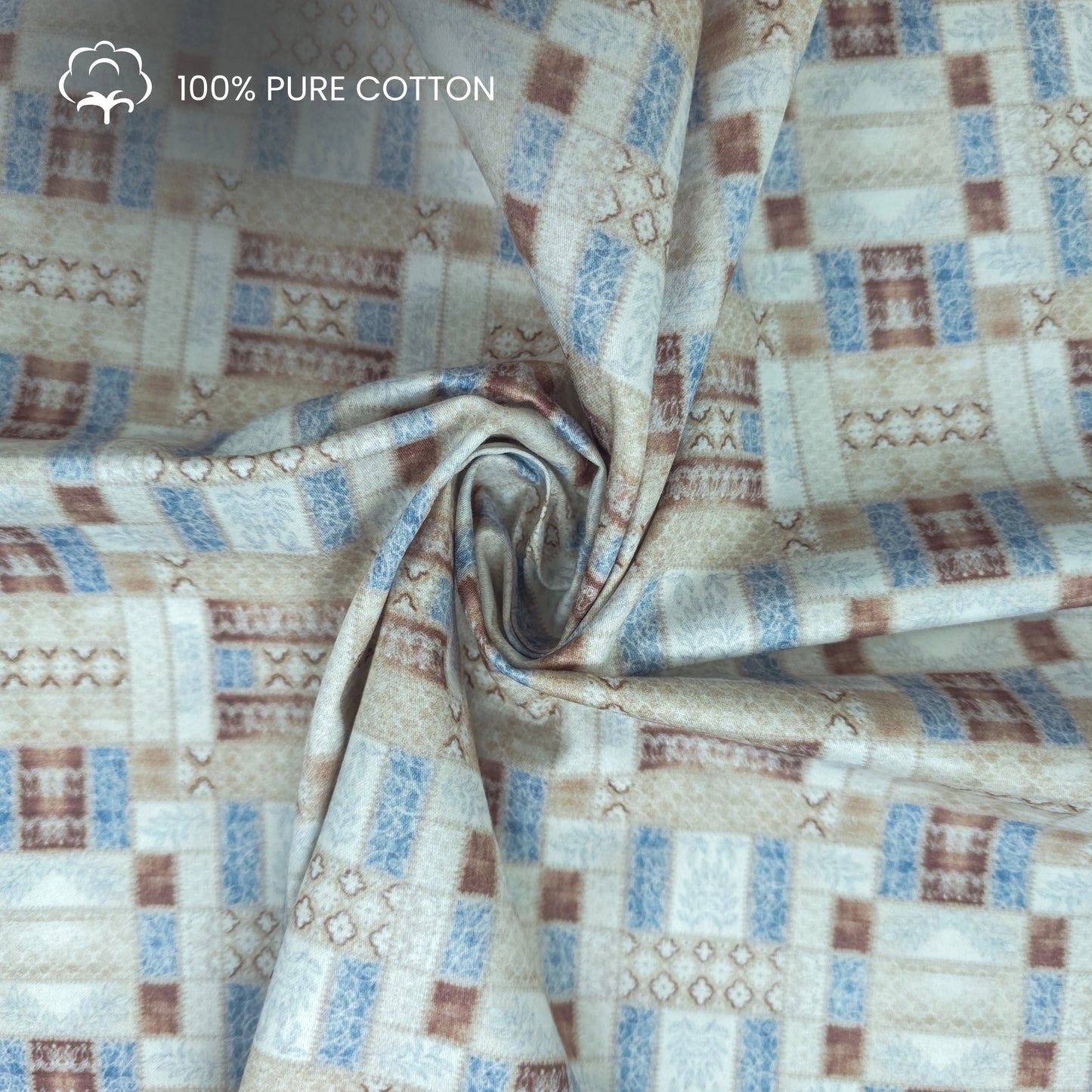 Abstract Patchwork Geometric Printed Satin Fabric