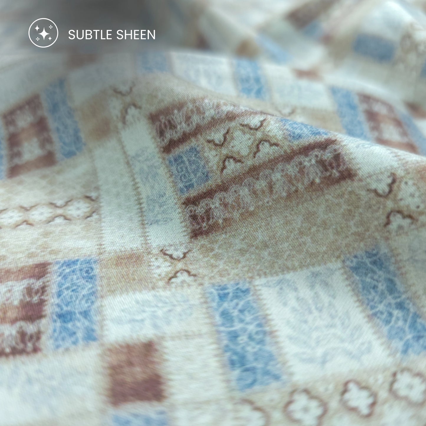 Abstract Patchwork Geometric Printed Satin Fabric
