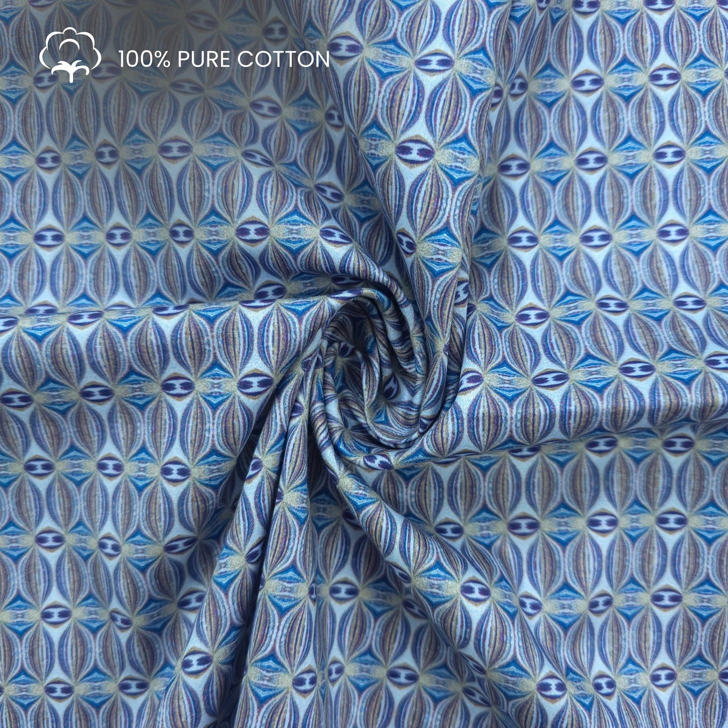 Abstract Geometric Motif Printed Satin Fabric